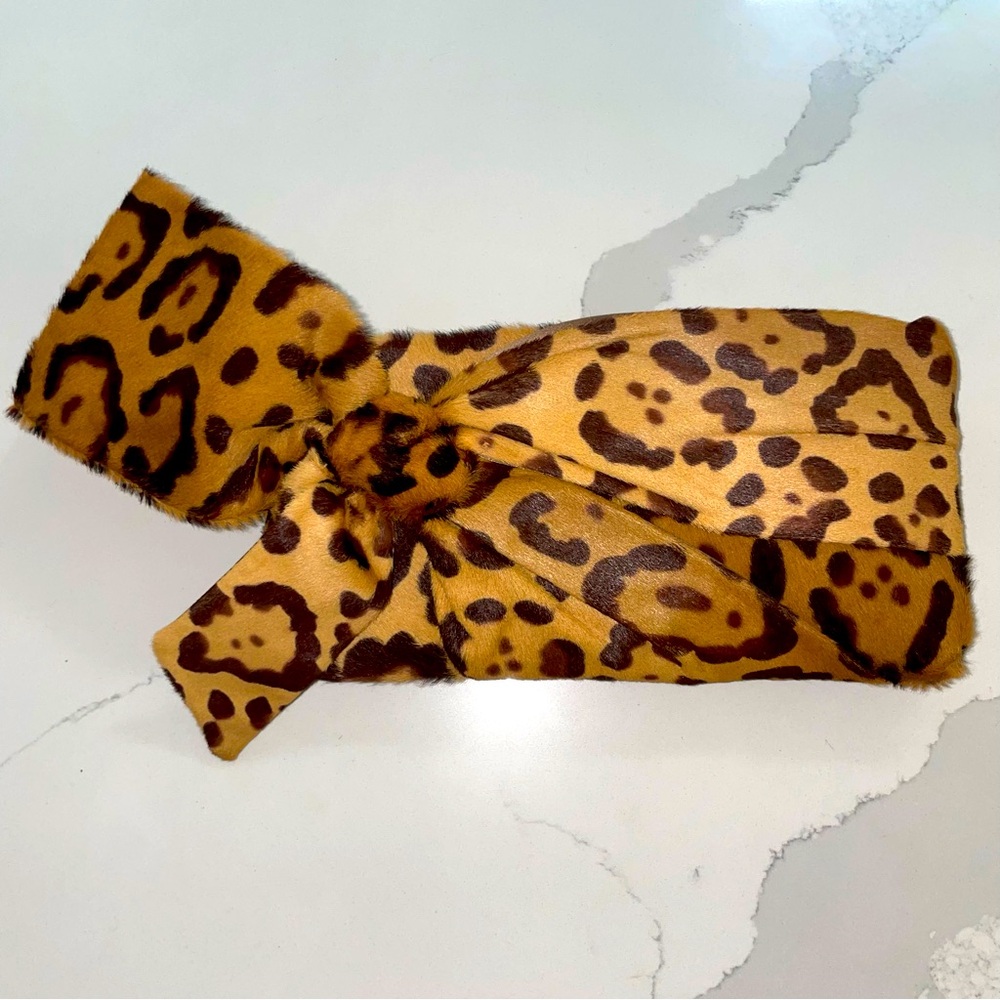 Valentino pony hair fur leopard bow clutch
